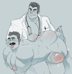 2boys ahe_gao arousal aroused artist_request bara bara_tiddies bara_tits bent_over big_ass big_butt big_chest big_nipples big_pecs big_penis blush blushing_male character_request copyright_request cum doctor drool erect_penis erection gay huge_chest huge_pecs human in_lap leaking_precum male male_only monochrome muscular muscular_male penis physical physical_exam precum precum_drip puffy_nipples rectal_thermometer stethoscope tagme tongue_out yaoi