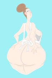 apron apron_only ass ass big_ass big_butt blue_background elora_claire_(wappah) grabbing_own_ass hair_bun hands_on_ass large_ass naked naked_female nude_female wappah