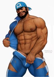 1boy 2019 abs archie_(pokemon) balls bara beard biceps big_balls big_bulge big_penis blue_eyes blush boner bulge bulge_through_clothing clothing dark-skinned_male erection erection_under_clothes facial_hair gay hairy hairy_arms hairy_chest hi_res highres huge_bulge huge_cock looking_at_viewer male male_focus male_only male_pubic_hair muscles muscular muscular_arms muscular_legs muscular_male muscular_thighs nintendo nipples no_male_underwear penis penis_outline pokemon pokemon_(game) pokemon_rse precum precum_drip solo solo_male taking_clothes_off team_aqua tight_clothing