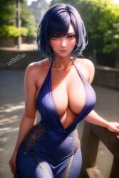 1girls ai_generated big_breasts blue_eyes blue_hair dress female female kurokawa_akane oshi_no_ko space_o_space stable_diffusion