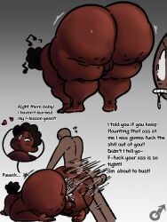 2boys anal anon backsack bent_over big_ass cellulite dark-skinned_femboy dark-skinned_male dark_skin dat_ass dialogue doggy_style fat_ass fat_thighs femboy gammanaut heart highres huge_ass instant_loss_2koma penis rear_view sex superchub testicles text thick_thighs wide_hips yaoi