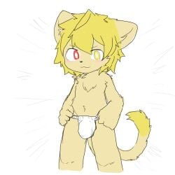 1boy blush bulge changed_fan_artist furry heterochromia male panties yellow_fur yellow_hair