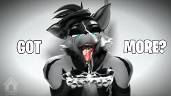 16:9 3d_(artwork) 4k absurd_res anthro black_hair blue_eyes bodily_fluids canid canine cobalt_(domibun) cum cum_drip cum_in_mouth cum_inside cum_on_face cum_on_hand digital_media_(artwork) domibun dripping fox genital_fluids hair hi_res male mammal solo source_filmmaker widescreen