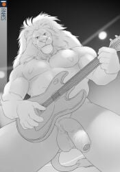 1boy abs anhes big_penis clay_calloway_(sing) guitar handsome holding_object lion looking_at_viewer mane no_color penis sing_(movie) sing_2_(movie) solo