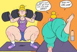 ass big_ass big_butt blonde cameltoe dialogue ear_buds large_ass leggings pantylines roxy_maxwell_(spin_doctor) shoes shorts squatting thick_thighs thighs wappah water weights working_out workout workout_clothes yoga yoga_mat