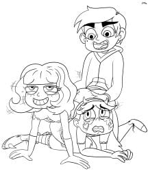 ass ass_grab breasts couple_sex crying crying_with_eyes_open cuckquean dg incogneato jackie_lynn_thomas line_art long_hair marco_diaz naughty_smile nipples sex_from_behind short_hair smile star_butterfly star_vs_the_forces_of_evil white_background