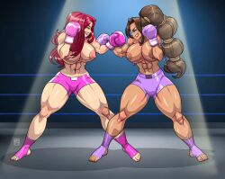 1girls abs athletic athletic_female biceps big_breasts big_thighs blue_eyes boxing_gloves boxing_ring breasts brown_hair busty cleavage commission curvaceous curvy curvy_figure dark-skinned_female dark_skin digital_drawing_(artwork) digital_media_(artwork) eyebrows eyelashes eyes female female_focus female_only fit fit_female gabocaricaturas gloves green_eyes hair hips hourglass_figure huge_breasts human large_breasts legs light-skinned_female light_skin lips long_hair magenta_hair mature mature_female muscular nail_polish original original_character pink_boxing_gloves pink_gloves pink_shorts thick thick_hips thick_legs thick_thighs thighs tied_hair toned toned_body toned_female top_heavy top_heavy_breasts topless topless_boxing upper_body violet_boxing_gloves violet_gloves violet_shorts voluptuous voluptuous_female waist wide_hips