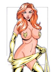 1girls areolae blue_eyes blush breasts female_only jean_grey marvel marvel_comics medium_breasts naked nude nudity pussy red_hair shaved_pussy solo solo_female superheroine toksie x-men