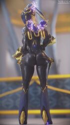 1girls 3d 3d_(artwork) ass big_ass big_breasts breasts hips holding_weapon large_ass niki3d nova_(warframe) nova_prime rear_view solo solo_female standing thighs warframe wide_hips