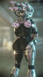 1girls 3d 3d_(artwork) ass big_butt breasts hips holding_weapon large_ass large_breasts niki3d nova_(warframe) rear_view robot robot_girl solo solo_female thick_thighs thighs warframe wide_hips