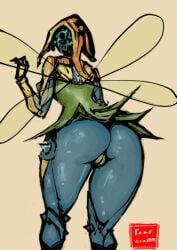 1girls ass breasts fcrainn hips ivara_(warframe) large_ass large_breasts looking_at_viewer looking_back simple_background thick_thighs thighs vagina warframe wide_hips wings