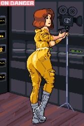 april_o'neil april_o'neil_(tmnt_1987) ass baldur_89 big_ass big_butt black_eyes breasts camera fluffy_hair looking_at_another nipples pixel_art red_hair scared short_hair teenage_mutant_ninja_turtles thick thick_ass thick_thighs thighs tmnt_1987