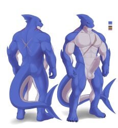 abs absurd_res anthro back_muscles barefoot biceps black_eyes blue_body bruno-dz casual_erection casual_nudity deltoids erection feet fish genitals gills hi_res humanoid_feet humanoid_genitalia humanoid_hands humanoid_penis male manly marine model_sheet muscular muscular_anthro muscular_male navel nipples non-mammal_nipples nude pecs penis plantigrade quads requiem_shark scar shark simple_background smile solo solo_focus teeth tiger_shark toes two-tone_body white_background white_body