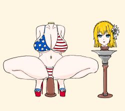 american_flag_bikini anal_insertion anal_object_insertion crown_braid dead death decapitation empty_eyes female_death flower_in_hair girls'_frontline gore guro headless high_heel_sandals large_breasts mosin-nagant_(girls'_frontline) squatting thick_thighs