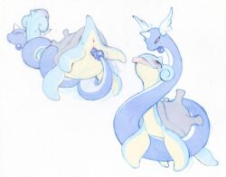 anus blue_body blush dragonair duo female feral futa_on_female futanari generation_1_pokemon humanoid_genitalia interspecies lapras matuska nintendo pleasure_face pokemon pokemon_(species) tail_sex tongue_out