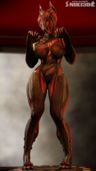 1girls 3d 3d_(artwork) big_breasts breasts curvy curvy_figure hips hourglass_figure large_breasts looking_at_viewer niki3d paw_pose solo solo_female thick_thighs thighs valkyr_(warframe) warframe wide_hips