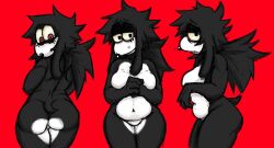 1girls anthro ass black_fur breasts chubby chubby_anthro chubby_female covered_nipples edna_(scared_bum) female female_focus female_only first_porn_of_character ghastlybum long_ears messy_hair nude nude_female oc original_character ponytail red_eyes scared_bum stubby_tail tagme tail turnaround