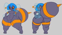 ass bee bee_girl blue_hair bug cloaca ezgrotto fairy_wings female furry huge_ass huge_thighs orange_eyes paws stinger thick_thighs wings
