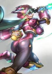 1girls android ass big_ass bodysuit dgrp green_hair marino mega_man mega_man_x robot robot_girl