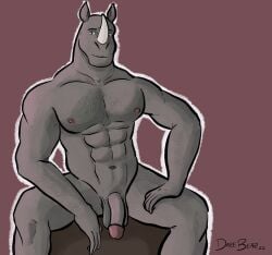 abs anthro balls biceps casual_nudity circumcised darebearart deltoids flaccid genitals grey_body hi_res horn humanoid_genitalia humanoid_hands humanoid_penis male mammal manly muscular muscular_anthro muscular_male navel nipples nude pecs penis rhinoceros solo solo_focus spread_legs spreading