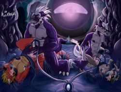 clone delga furry hi_res kuromaru_(mugen) m.u.g.e.n male male_only manmal monster_(game) munklock pubic_tattoo rockwolf_(character) tentacle