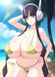 1girls big_breasts bikini bikini_bottom bikini_top black_hair blue_eyes blue_nail_polish blue_nails bottomwear breast_focus breasts cleavage elesa_(pokemon) female female_only game_freak hair hand_on_hip huge_breasts large_breasts nail_polish nails pokemon pokemon_bw pokemon_bw2 s.forest solo solo_female swimwear thick_thighs thighs topwear twintails yellow_bikini