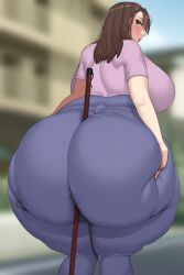 ass big_ass big_breasts big_butt breasts brown_hair brunette_hair gigantic_ass gigantic_butt holding_object_between_buttocks huge_ass huge_breasts huge_butt large_ass large_butt massive_ass massive_butt mature mature_female mature_woman milf object_between_ass voluptuous voluptuous_female weapon_between_buttocks