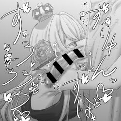 1boy 1girls armpits censored clothed clothing crown deepthroat ear_fins finana_ryugu fins fish_girl human humanoid interspecies monochrome nijisanji nijisanji_en ore_high(artist) penis sucking sucking_penis tagme virtual_youtuber