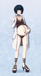 1girls belly big_belly blue_hair blush closed_eyes female goth high_heels misscherrylle panties persona persona_5 platform_heels pregnant solo tae_takemi