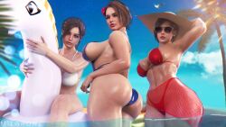 3d 3d_(artwork) 3girls ada_wong ada_wong_(adriana) asian asian_female ass beach big_ass big_breasts breasts brown_hair capcom claire_redfield claire_redfield_(jordan_mcewen) cleavage female female_only hi_res hoop_earrings jill_valentine jill_valentine_(sasha_zotova) large_breasts looking_at_viewer milapone resident_evil resident_evil_2 resident_evil_2_remake resident_evil_3 resident_evil_3_remake resident_evil_4 resident_evil_4_remake sunglasses swimsuit thick_thighs thighs thong tinted_eyewear voluptuous wide_hips