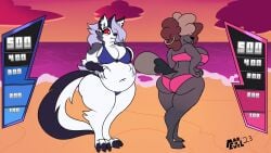 anthro beach big_ass big_breasts breasts bubble_butt esme_(helluva_boss) helluva_boss huge_ass loona_(helluva_boss) mad_n_evil thick_thighs wide_hips wolf_girl