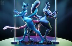 bare blue_body blue_eyes blue_fur canid canine canis cartoon_network dancing dickgirl domestic_cat felid feline felis female fur futanari genitals hi_res intersex mammal nicole_watterson nude penis picti pole pole_dancing tagme the_amazing_world_of_gumball wolf