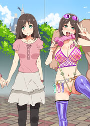 1boy 1girls before_and_after brand_name_imitation breasts cheating condom condom_accessories condom_balloon condom_belt condom_skirt corruption disney disneyland empty_eyes exhibitionism fishnets hand_holding hypnosis hypnotized licking mind_break mind_control mizuryuu_kei mizuryuuland multiple_condoms original pantyhose penis_shaped_food phallic_popsicle phallic_symbol popsicle sexually_suggestive skirt sling_bikini sling_bikini_aside smile straight sunglasses sunglasses_on_head swimsuit text thighhighs tongue tongue_out translation_request used_condom