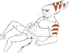 1boy abs alister_azimuth anso/rez anthro bulge clothed clothing erection fur half-dressed lombax lying male male_only mammal masturbation muscles on_back open_mouth panting pecs penis ratchet_and_clank solo stripes sweat teeth video_games