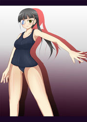 blush eye_patch large_breasts one-piece_swimsuit sakamoto_mio strike_witches swimsuit tagme