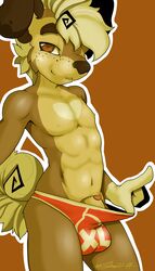 1boy 2014 abs anthro balls blush bulge canine clothing diasuke77 fur male male_only mammal muscles nipples panties solo underwear