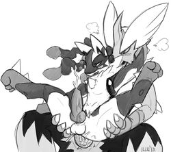 anal anal_sex balls black_and_white blaziken cum cumshot furry furry_only gay illuminatii interspecies knot lucario male mega_blaziken mega_evolution mega_lucario monochrome nintendo orgasm penetration penis pokemon pokemon_(species) sex sitting size_difference spread_legs spreading video_games