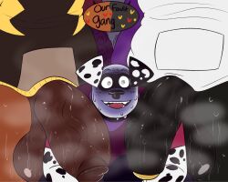 3boys anthro balls big_balls big_penis black_body black_nose bodily_fluids brown_body canid canine canis dalmatian danny_(zackdadawg) digital_media_(artwork) domestic_dog english_text gay genitals heart hi_res huge_balls huge_cock huge_penis looking_at_viewer male mammal open_mouth penis simple_background sweat teeth text thick_penis tongue vein veiny_penis white_body zackdadawg