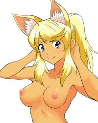 animal_ear_fluff artist_request blonde_hair blue_eyes breasts liru looking_at_viewer nipples renkin_san-kyuu_magical_pokaan wolf_ears wolf_girl