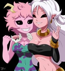 2girls android_21 crossover dalley_le_alpha dragon_ball female female_only hero_outfit_(mha) majin_android_21 mina_ashido my_hero_academia pink_skin