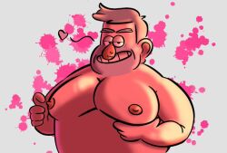 artist_request bara dilf gilf gravity_falls grunkle_stan looking_at_viewer male male_only manboobs nipples no_visible_genitalia smiling solo solo_male stanley_pines toony