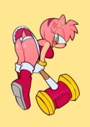 1girls amy_rose angry ass bent_over big_breasts boots bracelet dress female furry gloves hairband hammer panties saiyaman22 sonic_(series)