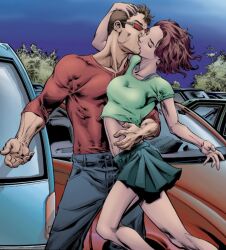 1boy 1girls cyclops_(x-men) female fully_clothed gina_going jean_grey kissing love male marvel marvel_comics phoenix_(x-men) scott_hanna scott_summers tom_raney ultimate_jean_grey ultimate_x-men x-men