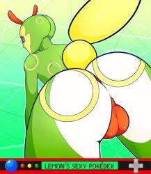 anthro ass ass_focus caterpie caterpillar eyes female female_only larva lemoncore looking_back pokémon_(species) pokemon presenting presenting_hindquarters pussy spots text video_games