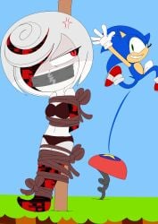 1boy 1girls annoyed anthro artificial_intelligence bondage matching_underwear pole redstheatre sage_(sonic_frontiers) sonic_(series) sonic_the_hedgehog sonic_the_hedgehog_(series) tied_to_pole underwear underwear_only