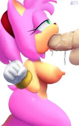 1boy 1girls aerosin amy_rose bracelet breasts fellatio female furry gloves hairband male nude nude_female penis saliva sonic_(series)