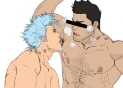 2boys aizenhower armpit_hair armpits bar_censor bara beefy black_hair bleach blue_hair censored completely_nude daddy facial_hair grimmjow_jaegerjaquez kurosaki_isshin large_pectorals licking licking_armpit male_focus male_only manly mature_male multiple_boys muscular muscular_male nipples nude open_mouth pectorals short_hair tongue tongue_out yaoi