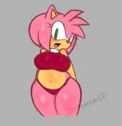 1girls amy_rose arms_behind_back belly belly_button big_breasts blush chubby chubby_female crop_top female furry navel saiyaman22 sonic_(series) thick_thighs underwear