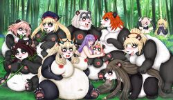 11girls 1boy 2023 absurd_res after_transformation anthro artoria_pendragon_(caster) astolfo_(fate) bamboo bamboo_forest barghest_(gawain)_(fate) bb_(fate) bear big_breasts black_hair blonde_hair breasts circe_(fate) day digital_media esotericer fat fat_man fat_woman fate_(series) female forest from_behind_position fujimaru_ritsuka_(female) giant_panda group hand_on_breast hi_res huge_breasts human human_to_anthro jeanne_d'arc_(alter)_(fate) jeanne_d'arc_(fate) leonardo_da_vinci_(fate) leonardo_da_vinci_(fate/grand_order) mammal mash_kyrielight mordred_(fate) mounting multiple_girls navel nipples outside overweight overweight_anthro pawpads pink_hair plant purple_hair red_hair semiramis_(fate) sex shocked smile species_transformation tongue tongue_out transformation tree type-moon