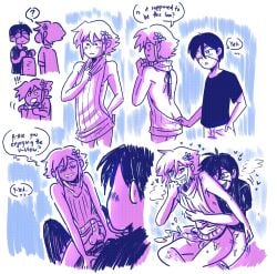 2boys anal anal_sex basil_(omori) blonde_hair blush bottomless cum cum_while_penetrated english_text erect_while_penetrated erection femboy gay girly male male_only multiple_boys omori penis riding sunflower_(omori) sunny_(omori) text trashyowls yaoi